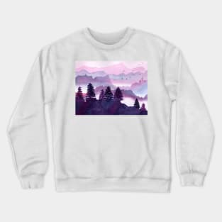 Dreamy Mountains with Fog in Pink and Indigo Crewneck Sweatshirt